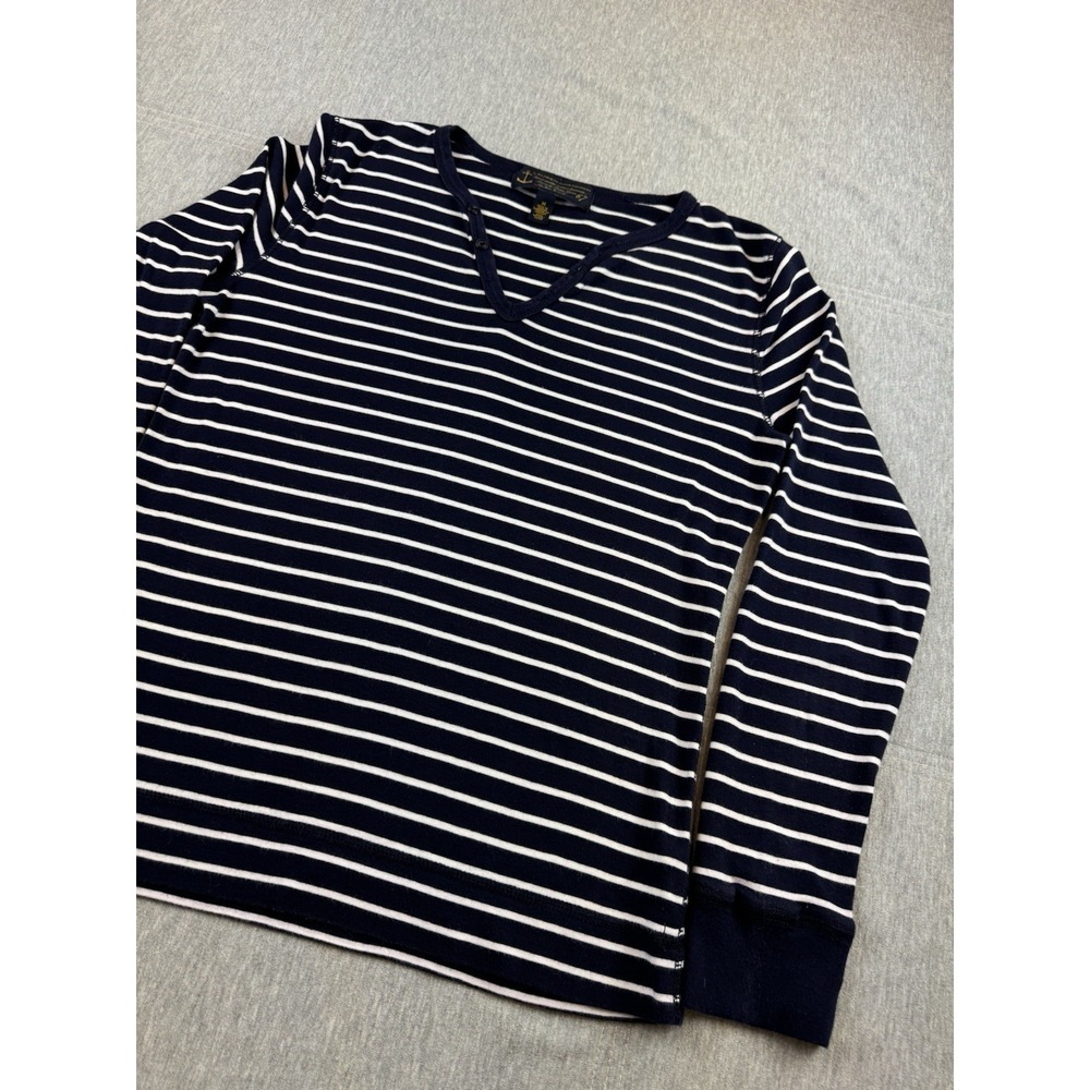 Lauren Ralph Lauren Womens Medium M Henley Striped Long Sleeve Shirt V Neck - Picture 4 of 7